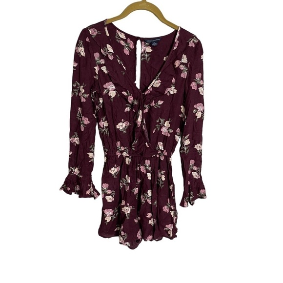 American Eagle Floral Romper Burgundy Purple XXS - Picture 1 of 8